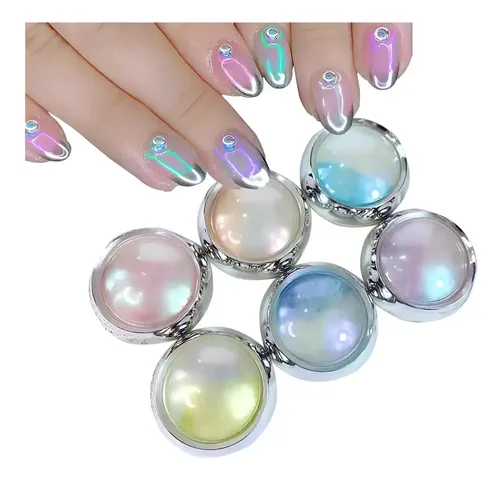 Polvo Efecto Luna Para Decoración De Uñas X6 Frascos 6pcs