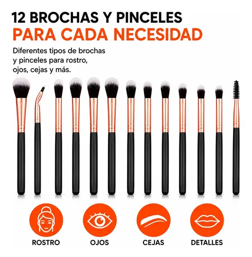 Set 12 Brochas Y Pinceles Para Maquillaje + Estuche Colores