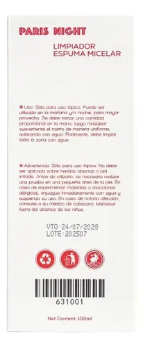 Limpiador Espuma Micelar Paris Night Desmaquillante