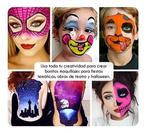 Kit Maquillaje Pinturas Cara Fantasía Halloween No Toxico