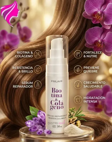 Serum Capilar Biotina y Colageno Frilayp X30ml – Resistencia y Brillo Extremo – Uso Profesional Cabellos Dañados Secos – Reparacion Suavidad Nutricion