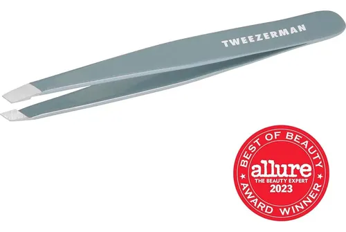 Pinza Para Cejas Tweezerman Mist Blue Slant Acero Inoxidable
