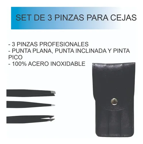 Set De 3 Pinzas Profesionales Para Cejas Con Estuche X 4