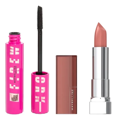 Combo Maybelline Mascara Firework Negra+labial Bare Reveal