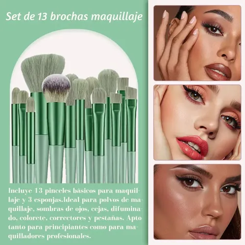 Set 13 Brochas Maquillaje Profesional Verde