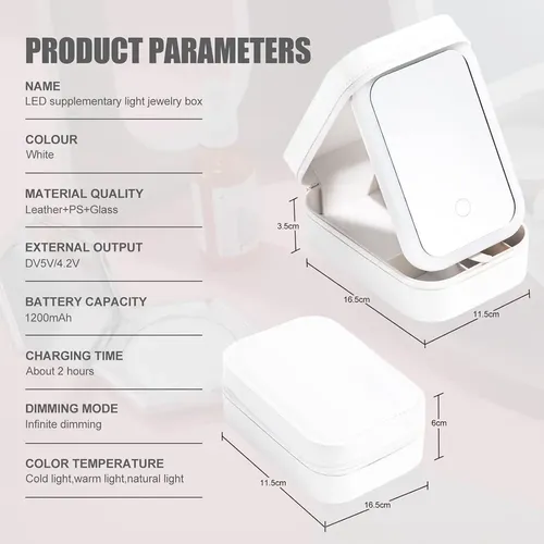 Estuche De Viaje Pequeño Para Espejo De Maquillaje Led Con 3