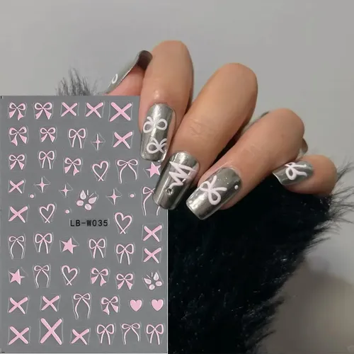 Calcomanías For Uñas Con Lazo En Relieve 3d, Juego De 12