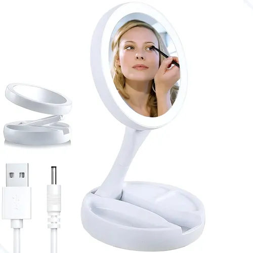 Y Espejo De Maquillaje Con Luz Led Plegable De Mesa Con Y