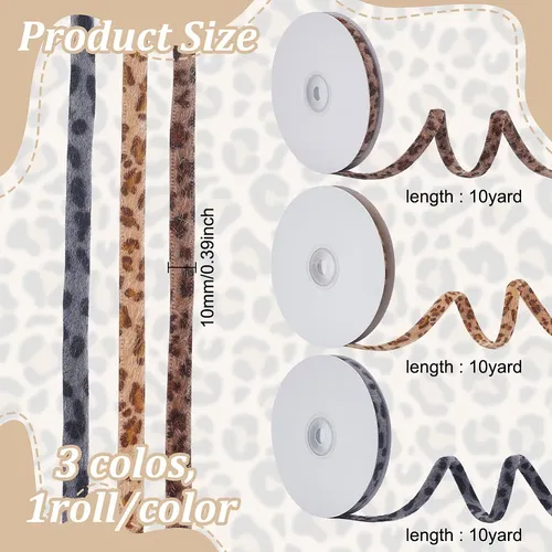 Set De 3 Cintas De Poliéster Con Estampado De Leopardo, 3 Co Color Mixto Leopardo