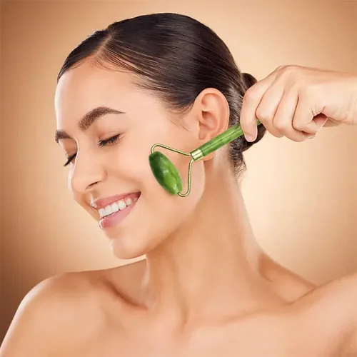 Set Masajeador Facial Gua Sha Y Rodillo Meluvora Verde