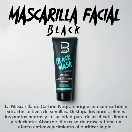 Mascarilla facial para piel todo tipo de piel L3vel3 Facial BLACK MASK CARBON 250g y 250mL