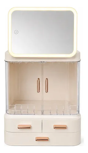 Organizador Maquillaje Makeup Con Espejo Luz Led Cosméticos