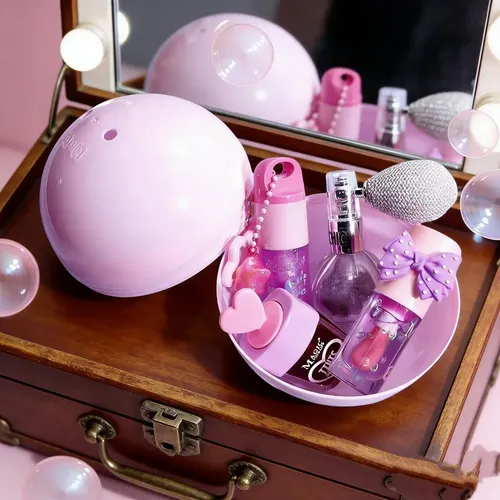V Bolas De Maquillaje Con Brillo Labial En Polvo Rosa, V