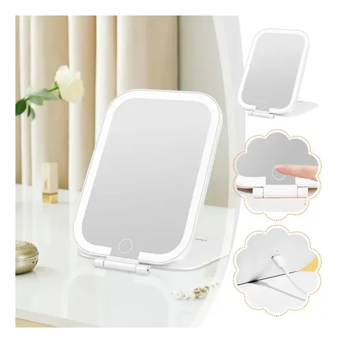 Espejo De Maquillaje Led Tactil 3 Modos Recargable Blanco