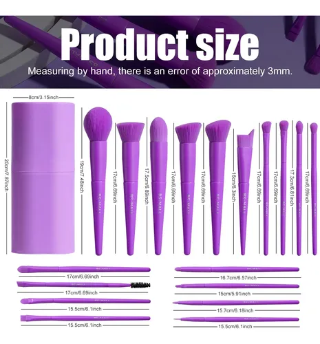 Set De Brochas De Maquillaje Bs-mall 18 Unidades Morado
