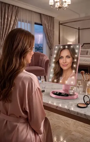Espejo Led Maquillaje Touch Luz Pie Regulable 360 Tactil Rosa Claro