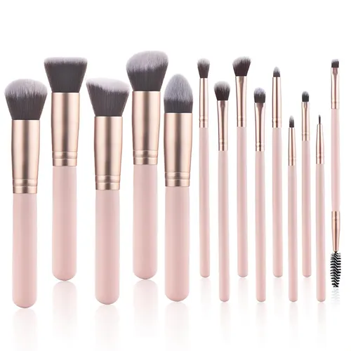Brochas De Maquillaje Rosas De 14 Piezas, Mango De Madera Co