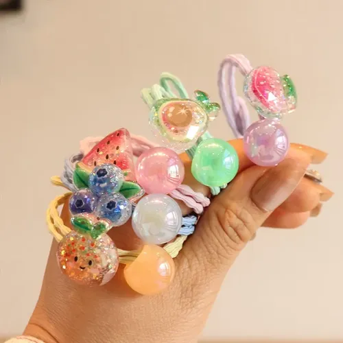 Cintas Para El Pelo Con Frutas Para Cola De Caballo, Pinzas  Rosa Claro