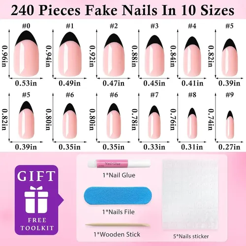 Uñas Postizas Stiletto Medium Claw Black French Tip