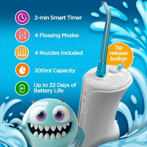 Hilo Dental Portátil Gurunanda Para Niños – 4 Modos, 4 Punta Blanco
