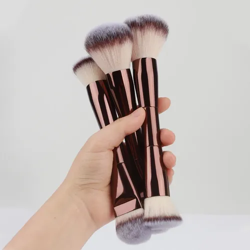 Set 3 Brochas Dobles For Maquillaje Líquido Y En Coffee