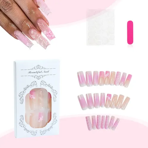 Uñas Postizas Con Efecto Tridimensional Y Rubor De Flores.