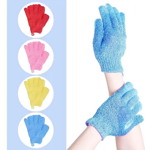 Guantes Exfoliantes De Baño Multicolor 4 Pares Con Nylon