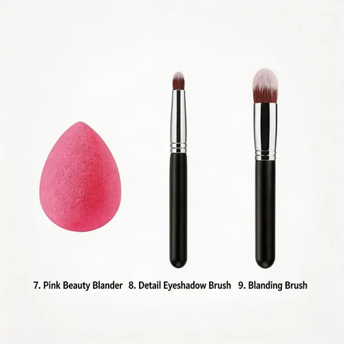 Juego De 10 Brochas De Maquillaje Y 2 Esponjas De Maquillaje