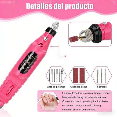 Lima De Uñas Eléctrico Portátil Con 6 Profesional Brocas Kit