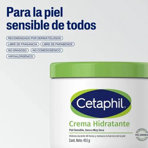 Crema Hidratante Corporal Cetaphil para Piel Seca y Sensible 453g – Hidratación por 48h