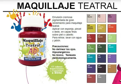 Maquillaje Teatral Ad Body Paint Pintura Rostro X 5 Unidades