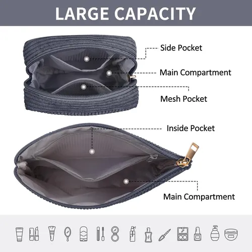 Bolsa De Maquillaje Magefy Pequeña De Pana Con Bolsillos Lat