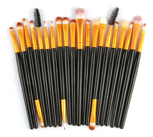 Set De 20 Brochas De Maquillaje Con Mango Negro Y Férula Dor