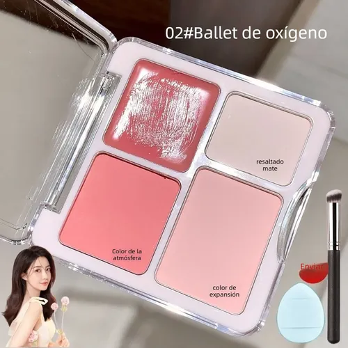 Muge Leen Paleta 4 Rubor Cepillo Esponja Herramientas Maquil