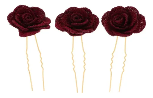 3 Horquillas Con Accesorios Para El Cabello Con Flores Rosas