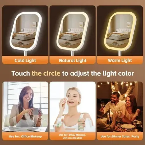 Espejo Maquillaje Luz Led 3 Modos Recargable Touch Giratorio