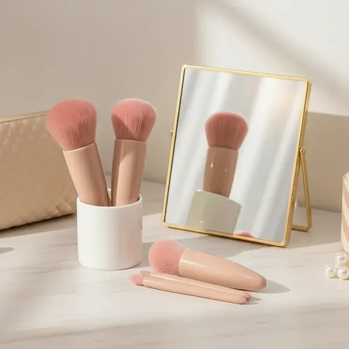 Set 5 Pinceles Y Brochas Maquillaje Portátil Espejo Estuche