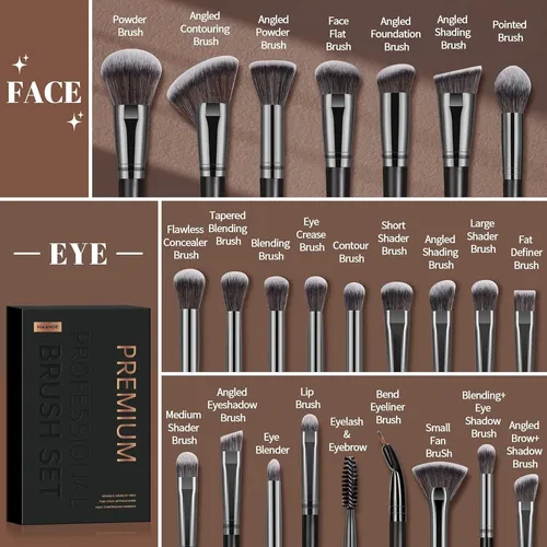Set De Brochas De Maquillaje Premium De 25 Piezas Con Caja D
