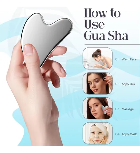 Set Gua Sha Facial Grande Acero Para Drenaje Y Masaje