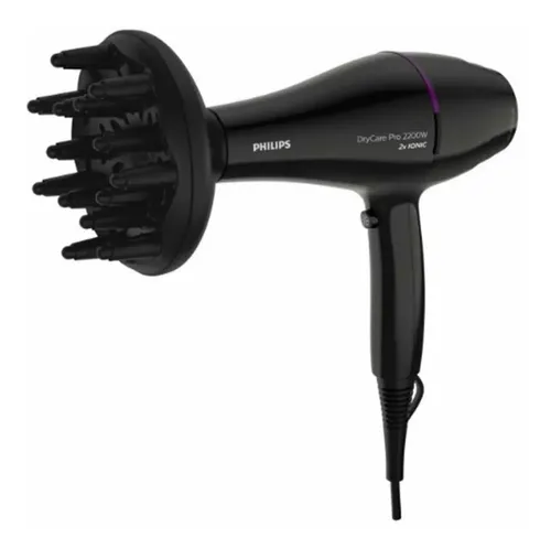 Secador De Pelo Philips Bhd274/00 2200w Drycare Motor CA, Iónico, Aire Frio, Difusor Color Negro Negro/violeta
