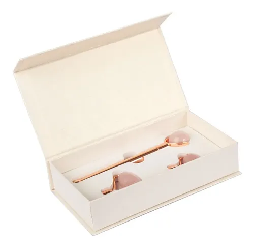 Masajeador Facial Jade Cuarzo Rosa Roller Piedra Triple Caja