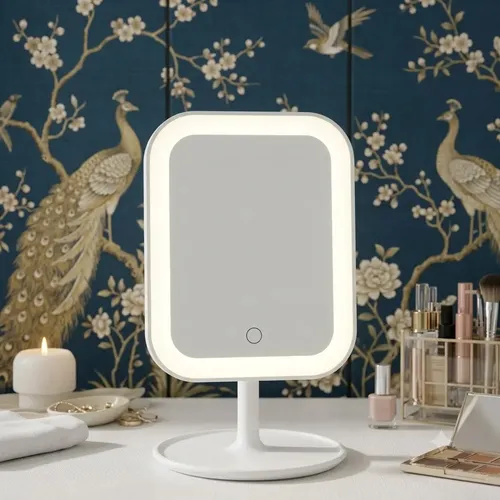 Espejo Rectangular Con Luz Touch Blanco Led Usb Maquillaje