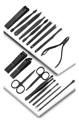 Set Estuche Manicura Pedicura 19 Pzas Negro Acero Inoxidable
