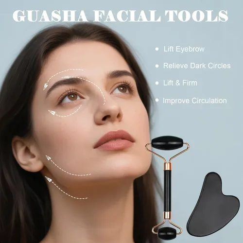 Set Gua Sha Y Rodillo Facial Ao Yee Zgl Resina Negro