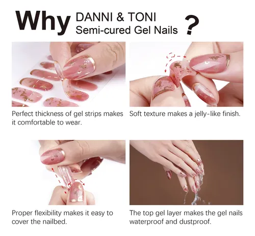Tiras De Uñas De Gel Danni & Toni Semi Curadas Rosa Blanco D