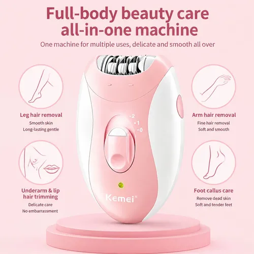 Depiladora Eléctrica Kemei Recargable Mujer Pink