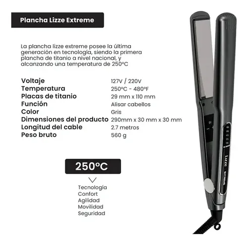 Plancha Pelo Profesional Lizze Extreme 250° Alta Temperatura
