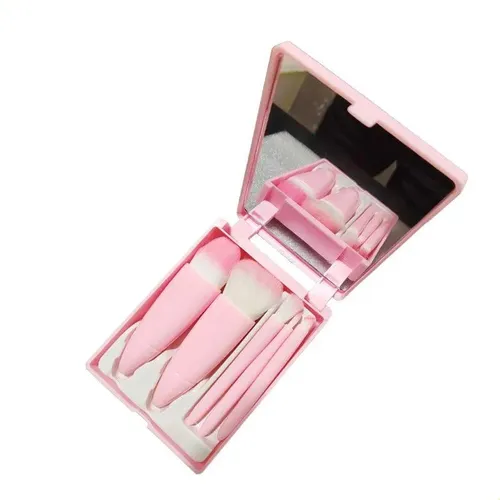 Set 5 Brochas Con Espejo Para Base Polvo Y Ojos