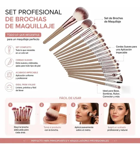 Set Brochas Maquillaje Profesional Pelo Suave Para Base Rubo