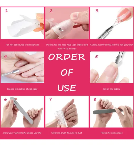 Hoewina Kit Removedor Esmalte Gel 10 Clips Transparente